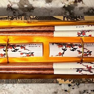 Elegant White Japanese Chopstick Set with Cherry Blossom Design
